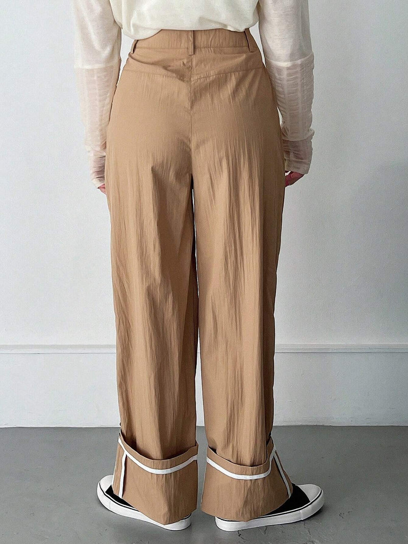 FRIFUL Pantalones De Pierna Recta Para Mujer Con Ribete De Contraste