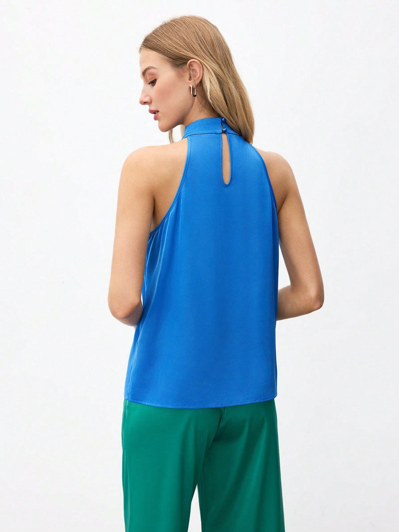 BIZwear Top De Cuello Halter Con Pliegues Solidos Y Cuello Alto Para Mujer