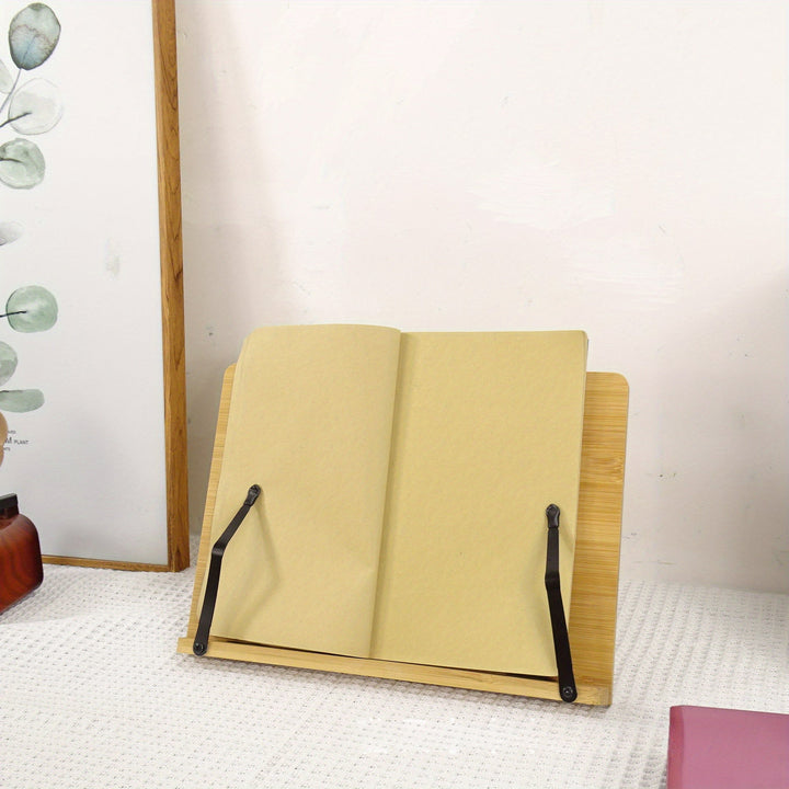 1pc Soporte de libro de bambú, atril de lectura ajustable, soporte portátil para libros de cocina para escritorio, atril de estudio para niños, soporte para documentos con clips para páginas