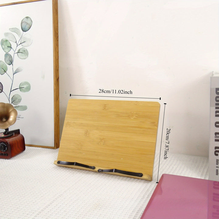 1pc Soporte de libro de bambú, atril de lectura ajustable, soporte portátil para libros de cocina para escritorio, atril de estudio para niños, soporte para documentos con clips para páginas
