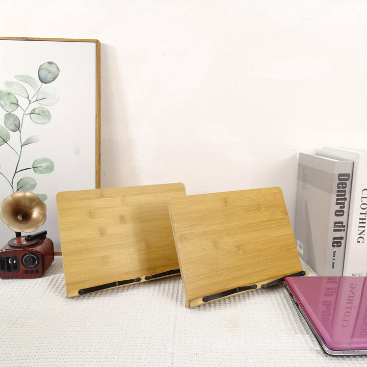 1pc Soporte de libro de bambú, atril de lectura ajustable, soporte portátil para libros de cocina para escritorio, atril de estudio para niños, soporte para documentos con clips para páginas