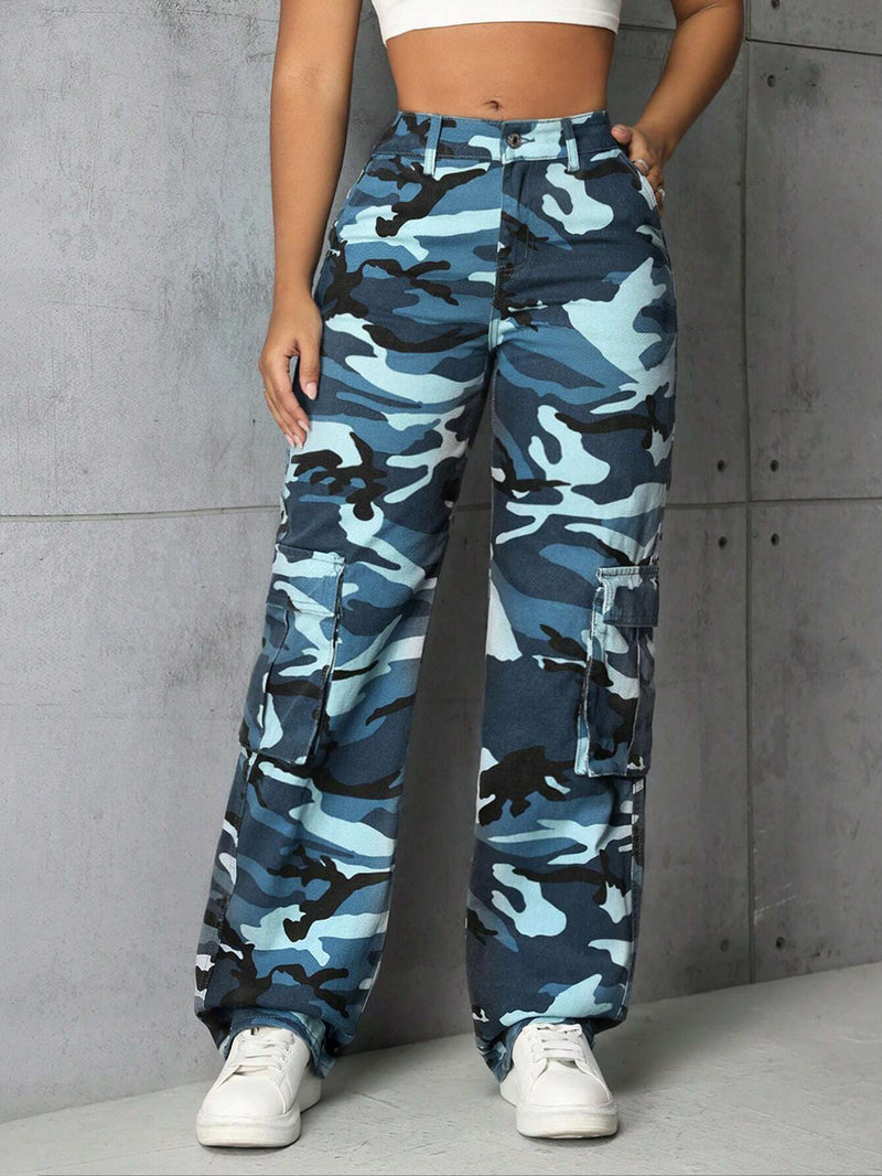 EZwear Jeans De Pierna Recta Con Bolsillos Inclinados Y Estampado De Camuflaje