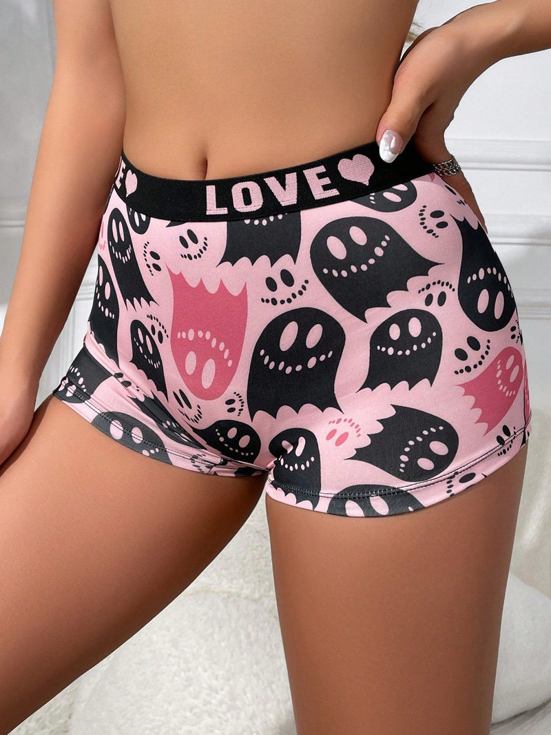 Boxer shorts comodos con estampado de calavera linda y banda con letra