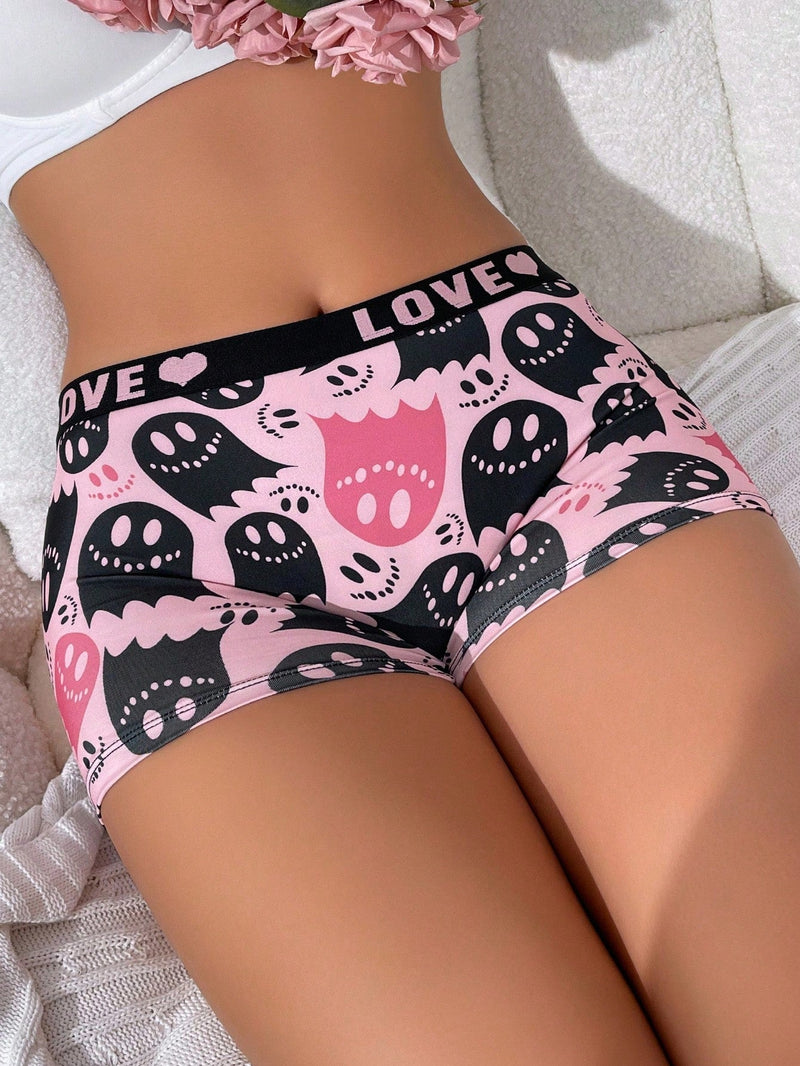 Boxer shorts comodos con estampado de calavera linda y banda con letra