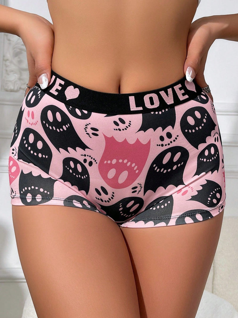 Boxer shorts comodos con estampado de calavera linda y banda con letra