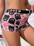 Boxer shorts comodos con estampado de calavera linda y banda con letra