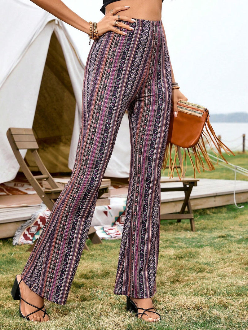 VCAY Pantalones Acampanados De Cintura Alta Con Estampado Geometrico Para Festival De Primavera/verano De Vacaciones