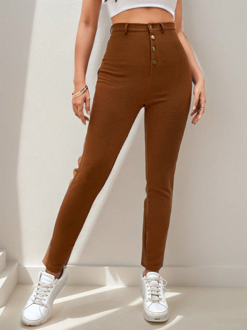 Frenchy Pantalones Ajustados De Cintura Alta Con Botones