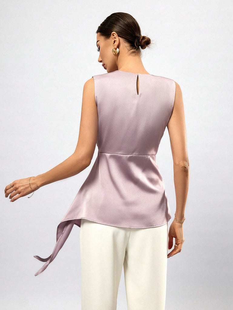 Prive Camisa De Color Solido Sin Mangas Con Dobladillo Plisado Y Asimetrico