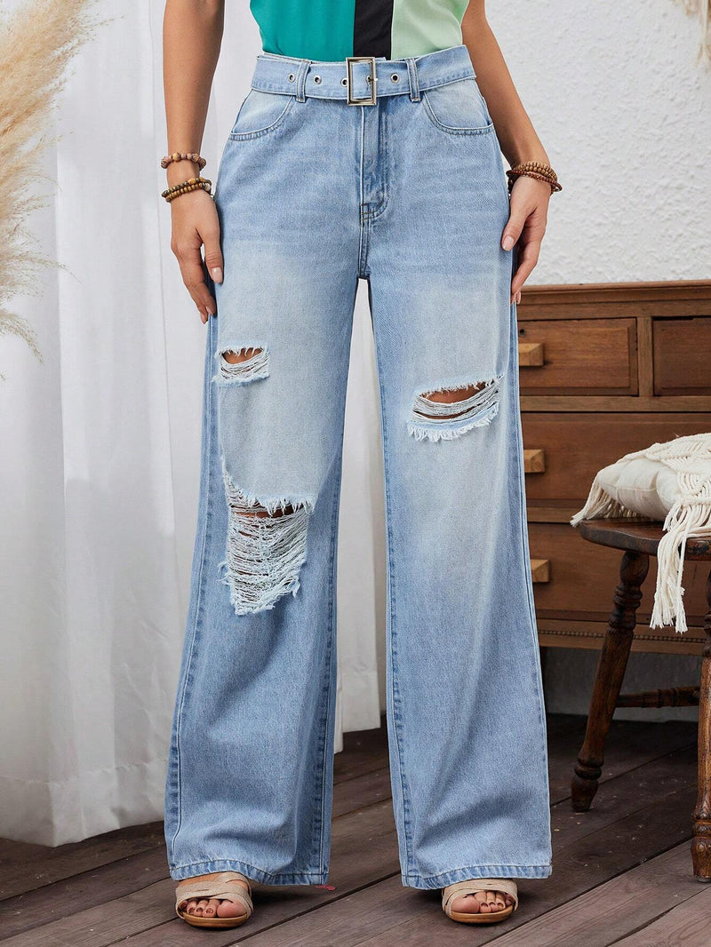 LUNE Pantalones Jeans De Pierna Recta Desgastados