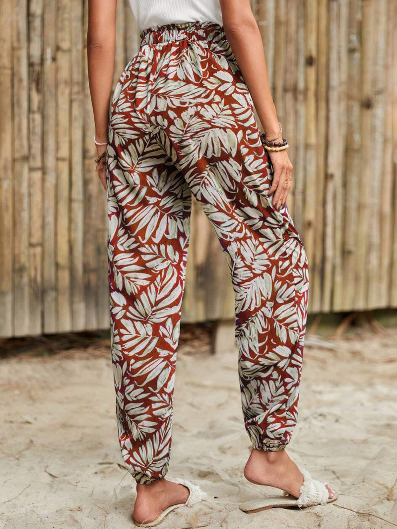 Frenchy Pantalones Largos De Cintura Alta Para Mujer Con Estampado Tropical Para Vacaciones De Verano