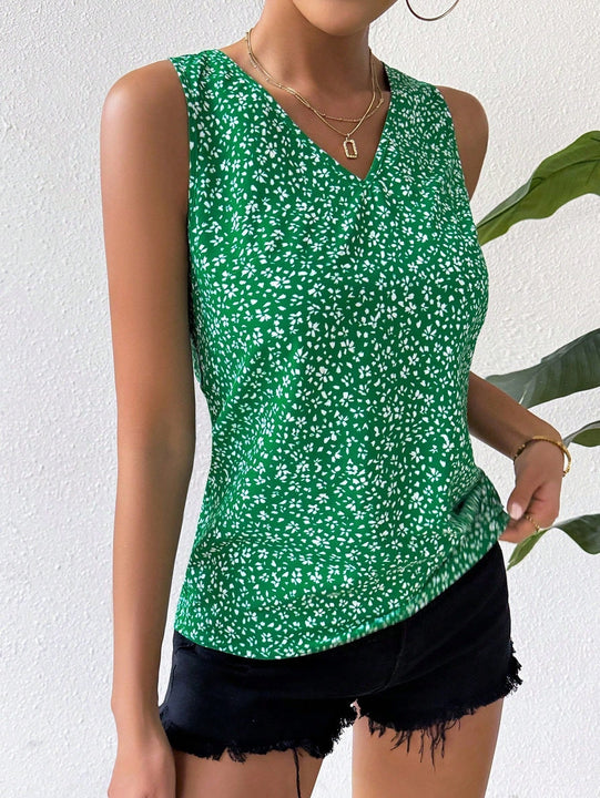 VCAY Blusa Sin Mangas Con Cuello En V Con Diseno De Lazo En La Espalda De Estilo Frances