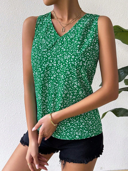 VCAY Blusa Sin Mangas Con Cuello En V Con Diseno De Lazo En La Espalda De Estilo Frances
