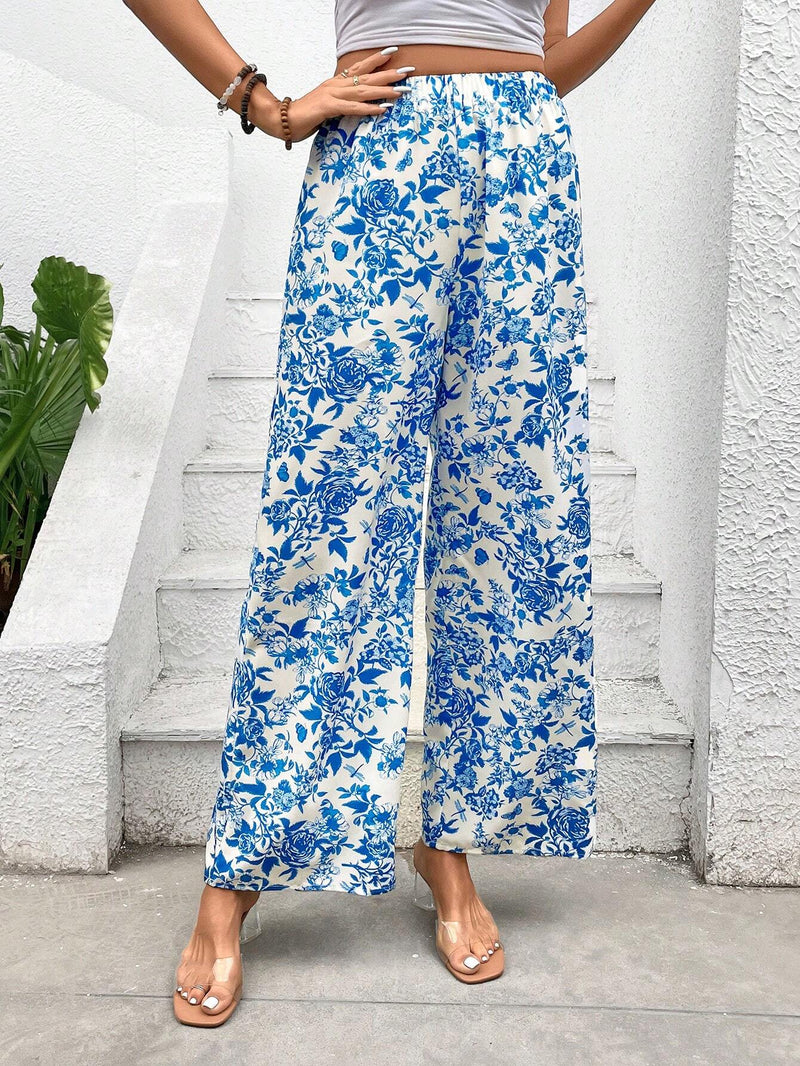 VCAY Pantalones Rectos Para Mujeres Con Estampado Floral Y Estilo De Vacaciones