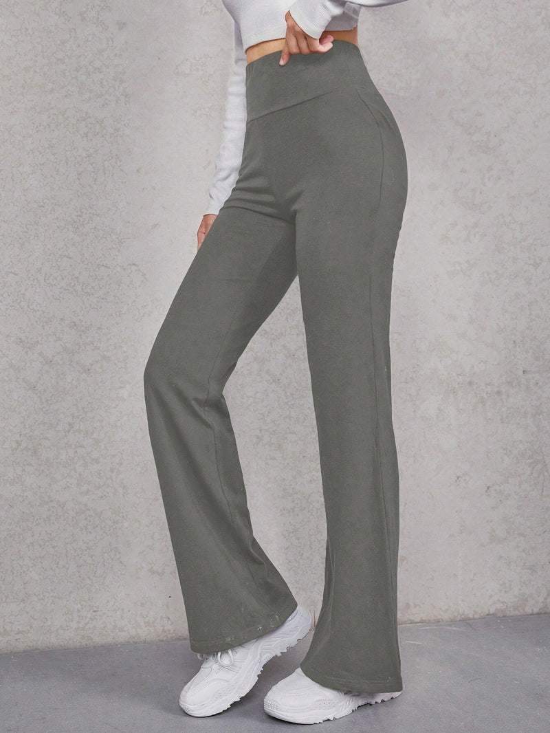 EZwear Pantalones acampanados unicolor de cintura ancha