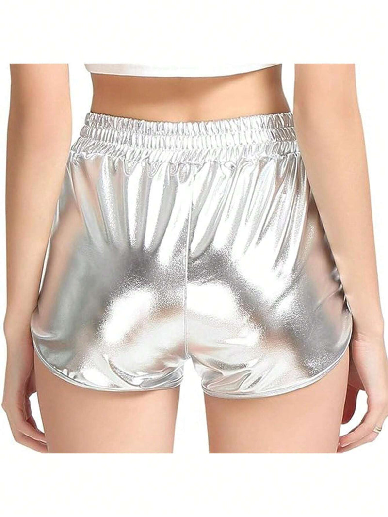 Shorts De Bolsillos Recubiertos De Plata Para Mujeres