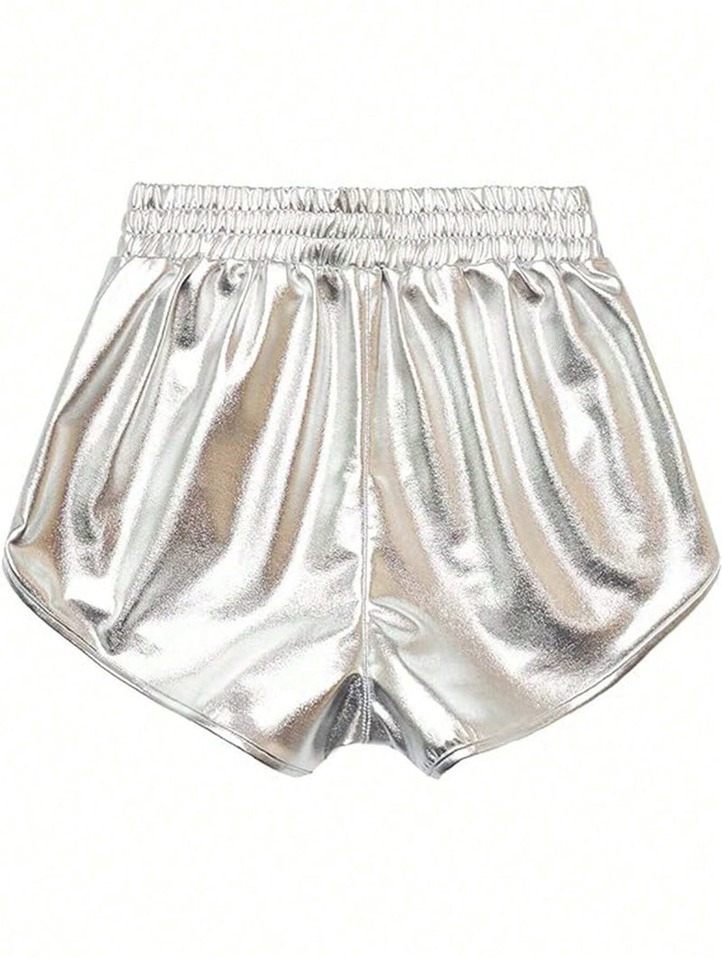 Shorts De Bolsillos Recubiertos De Plata Para Mujeres