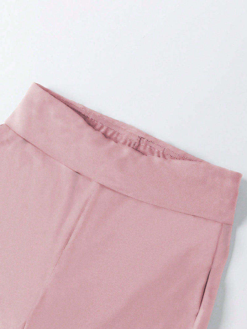 EZwear Pantalones Casuales Ligeramente Acampanados De Color Solido Para Mujer