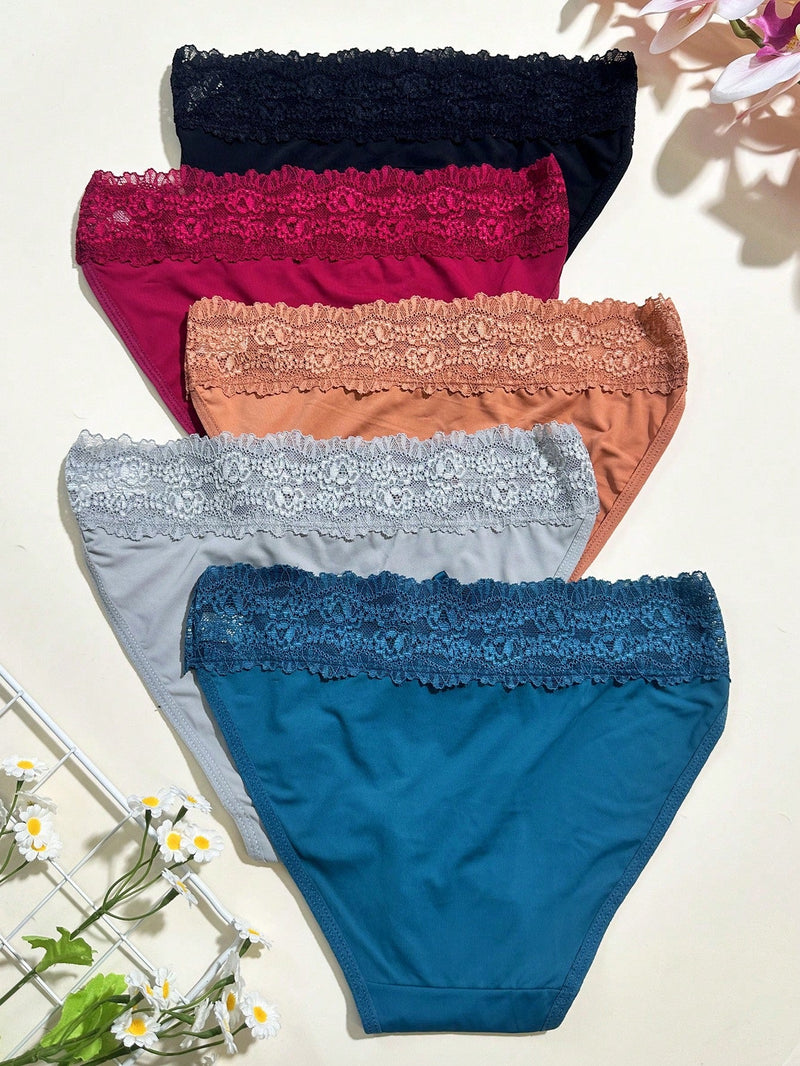 Conjunto de 5 tangas de encaje sexy para mujeres, bragas comodas y traviesas, ropa interior femenina calada