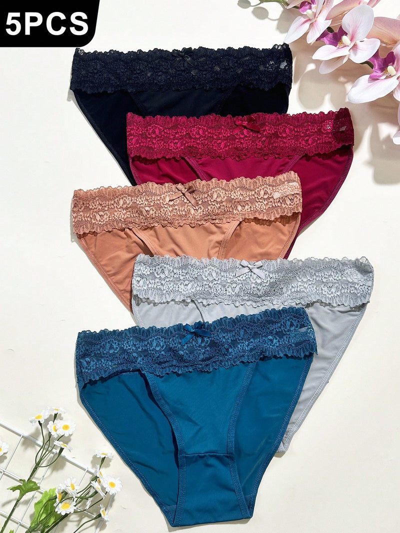 Conjunto de 5 tangas de encaje sexy para mujeres, bragas comodas y traviesas, ropa interior femenina calada