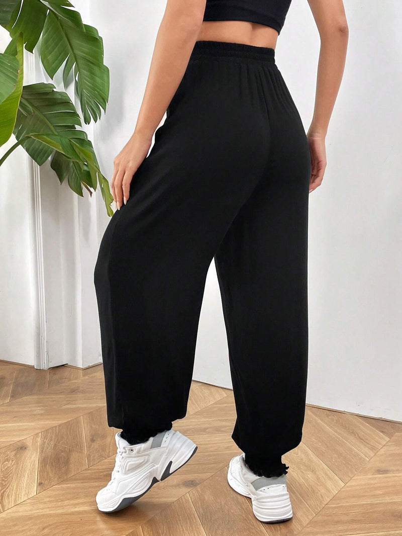 EZwear Pantalones Largos Informales De Punto Negro Para Mujer