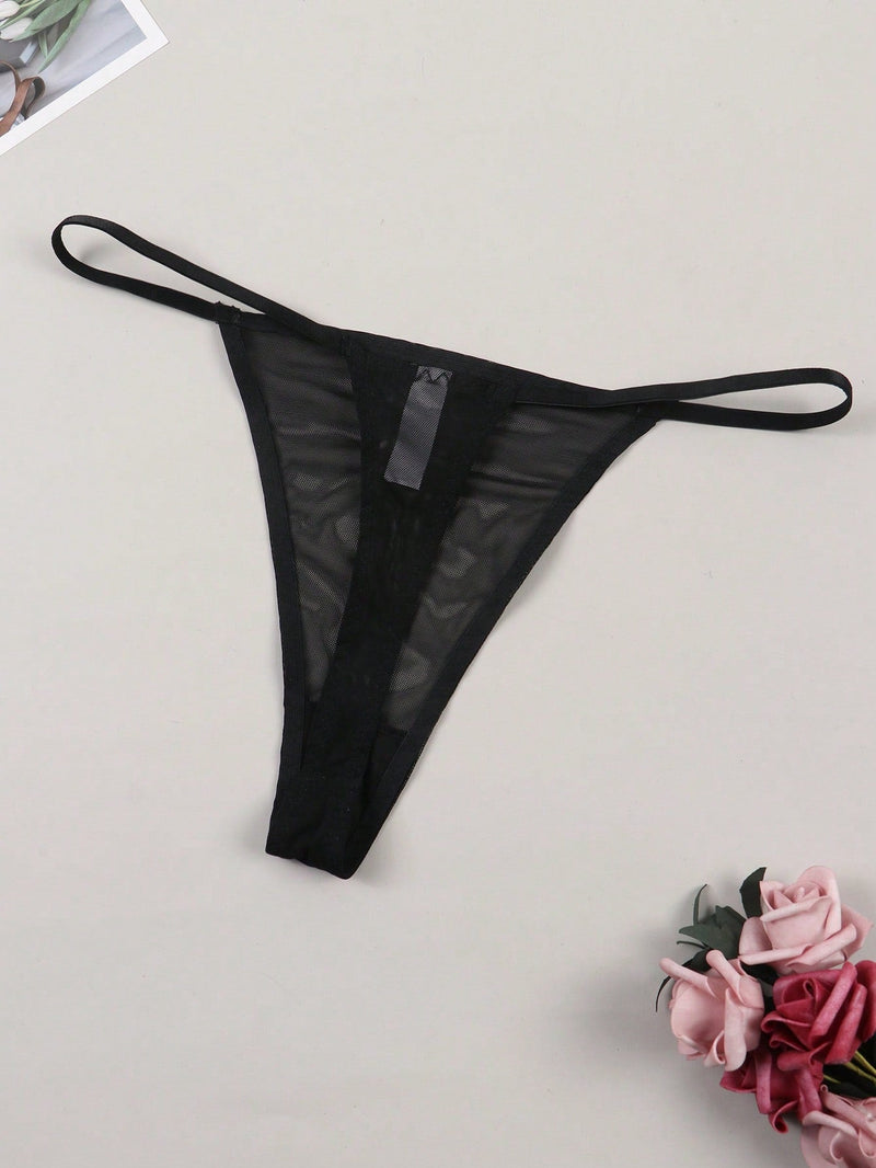 Mujeres sexy medio transparente alfabeto y corazon patron transpirable Tangas tipo tanga