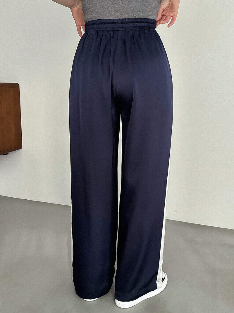 FRIFUL Pantalones De Pierna Recta Para Mujer Con Cintura Elastica Y Cordon Con Bloques De Colores