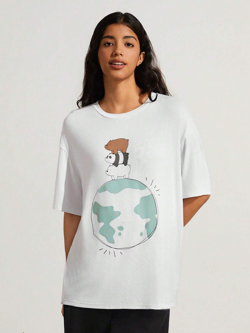 Earth Day Fanverse Picks Playera Con Dibujo Animado Y Hombros Caidos