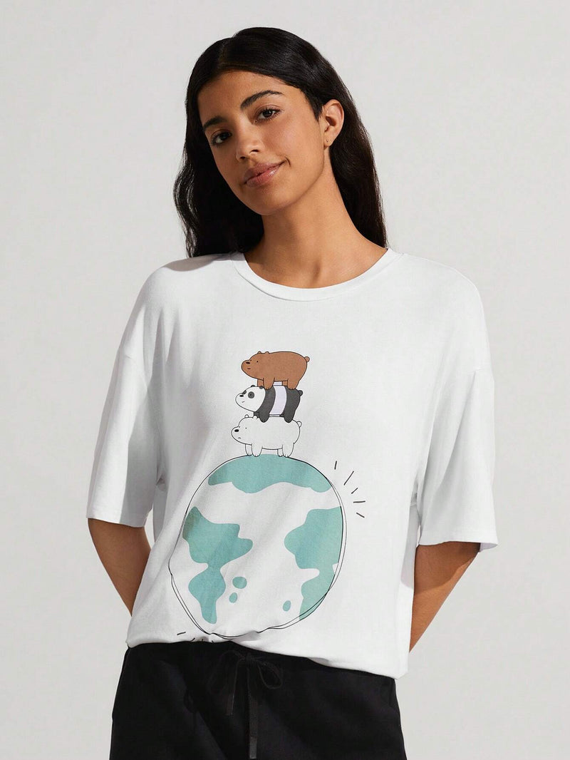 Earth Day Fanverse Picks Playera Con Dibujo Animado Y Hombros Caidos