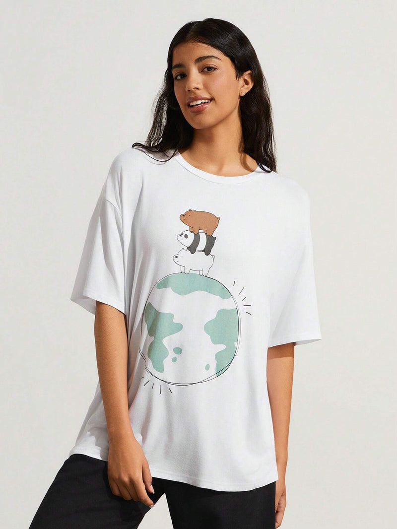 Earth Day Fanverse Picks Playera Con Dibujo Animado Y Hombros Caidos