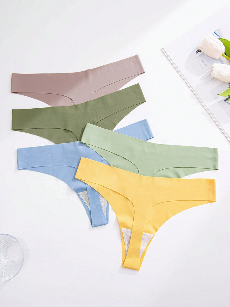 5 Piezas Tanga Sexy De Color Verde Aguacate Para Mujer