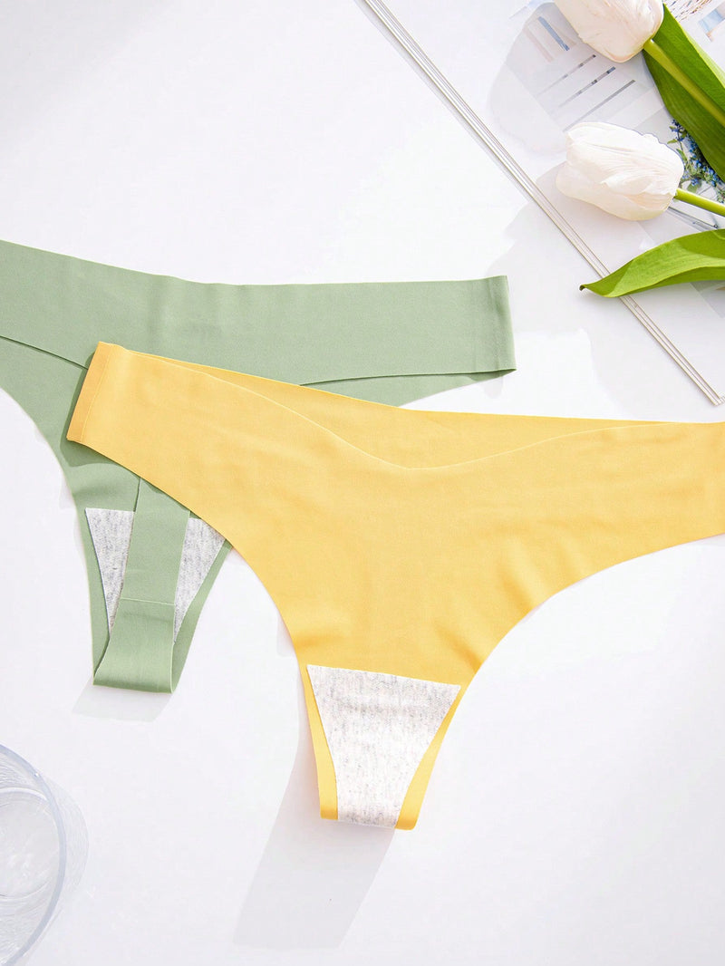 5 Piezas Tanga Sexy De Color Verde Aguacate Para Mujer