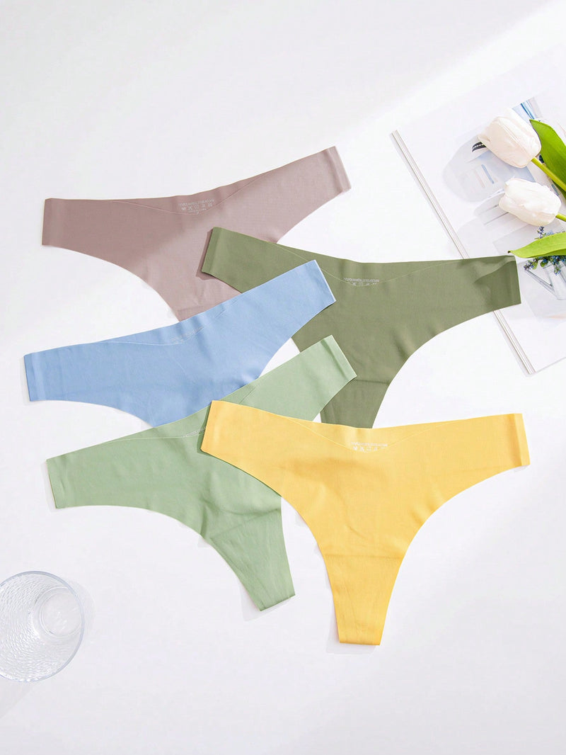 5 Piezas Tanga Sexy De Color Verde Aguacate Para Mujer