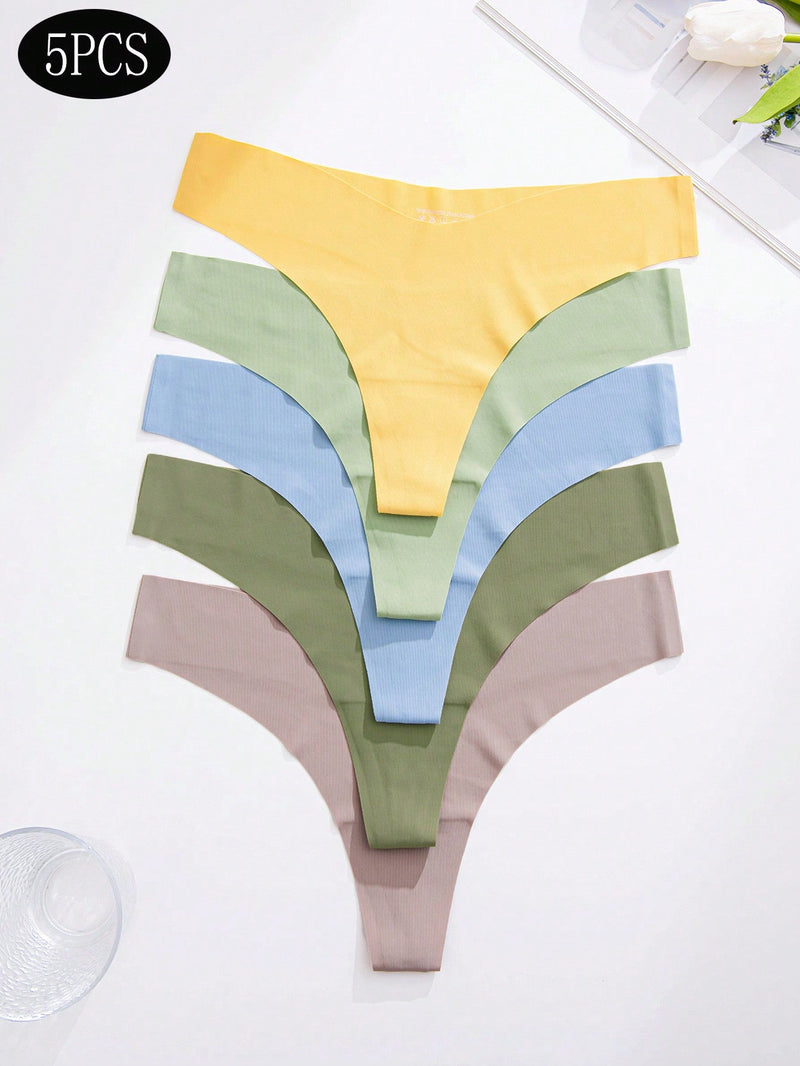 5 Piezas Tanga Sexy De Color Verde Aguacate Para Mujer