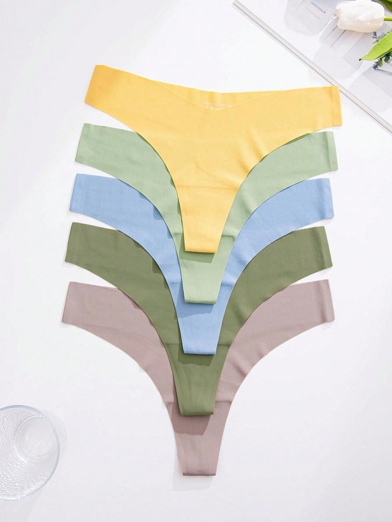 5 Piezas Tanga Sexy De Color Verde Aguacate Para Mujer