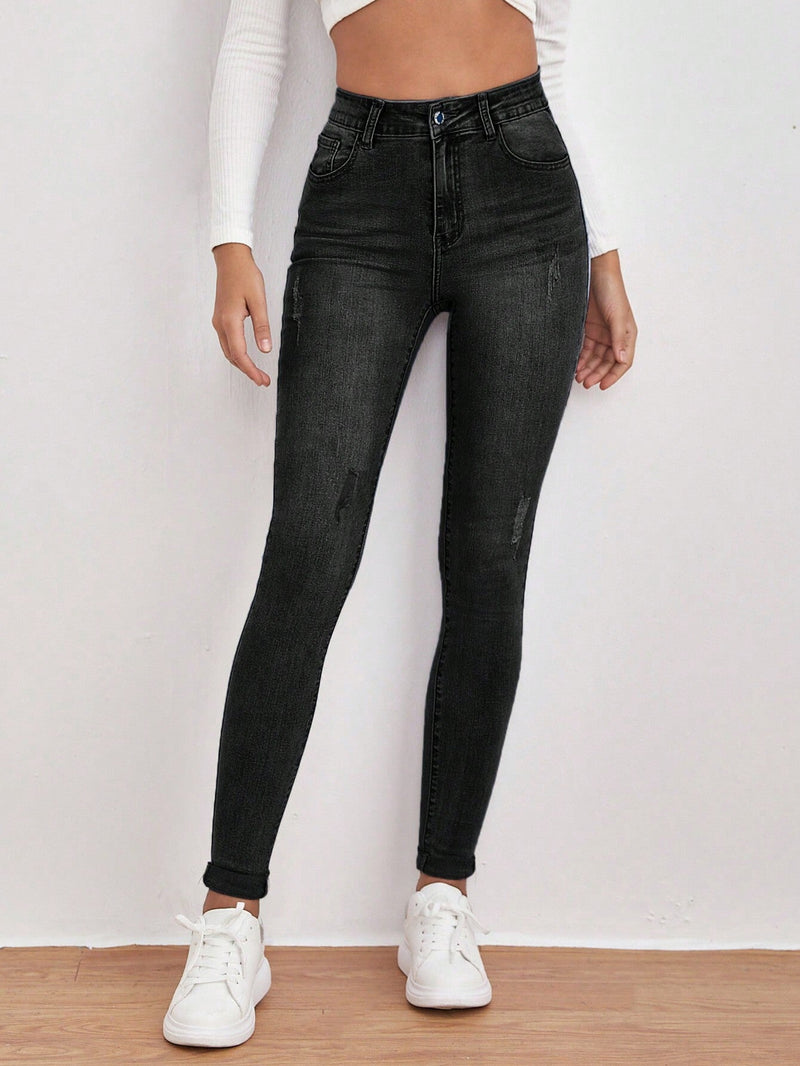 Frenchy Pantalones Capri Jeans Ajustados Y Sencillos Para Mujeres