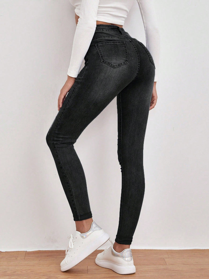 Frenchy Pantalones Capri Jeans Ajustados Y Sencillos Para Mujeres