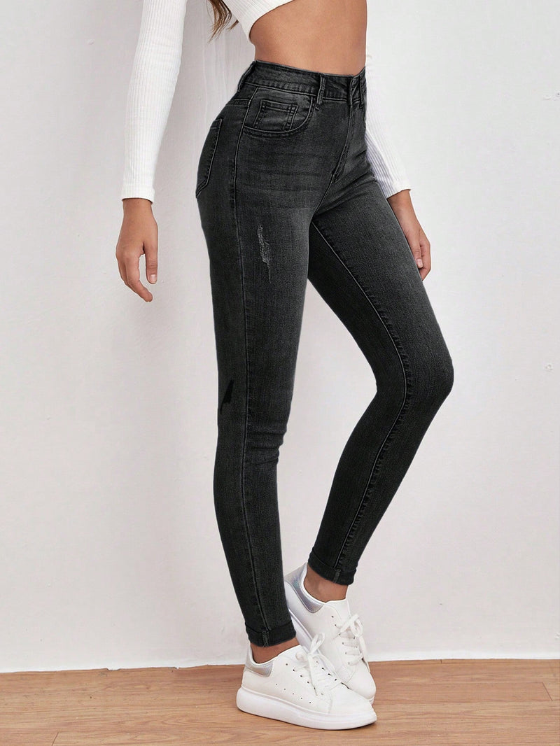 Frenchy Pantalones Capri Jeans Ajustados Y Sencillos Para Mujeres