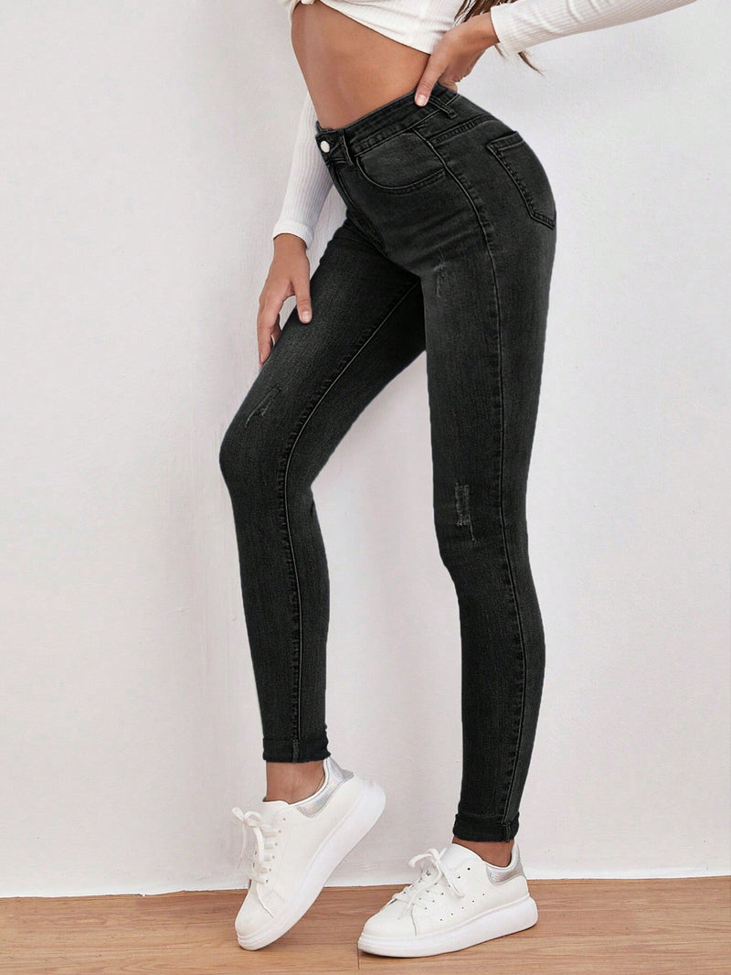 Frenchy Pantalones Capri Jeans Ajustados Y Sencillos Para Mujeres