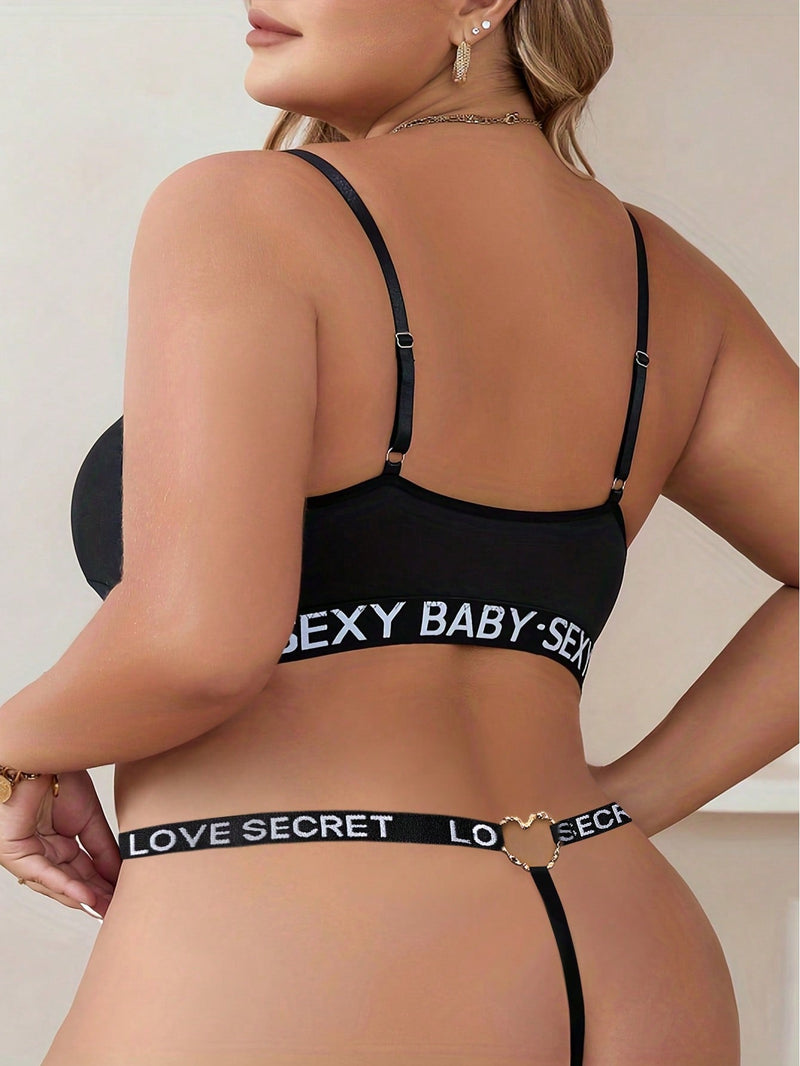 Tanga de jacquard con detalle de anillos de corazon para mujeres con letras