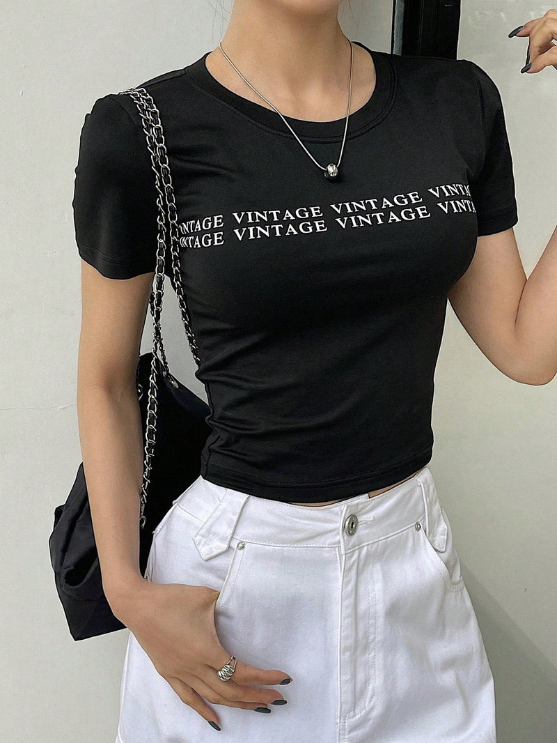 DAZY Camiseta De Manga Corta Con Estampado De Letras Para Mujer