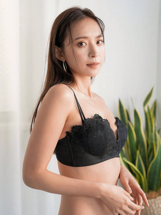 FRIFUL Sujetador Inalambrico De Tirantes Finos Bordado Con Borde Festoneado