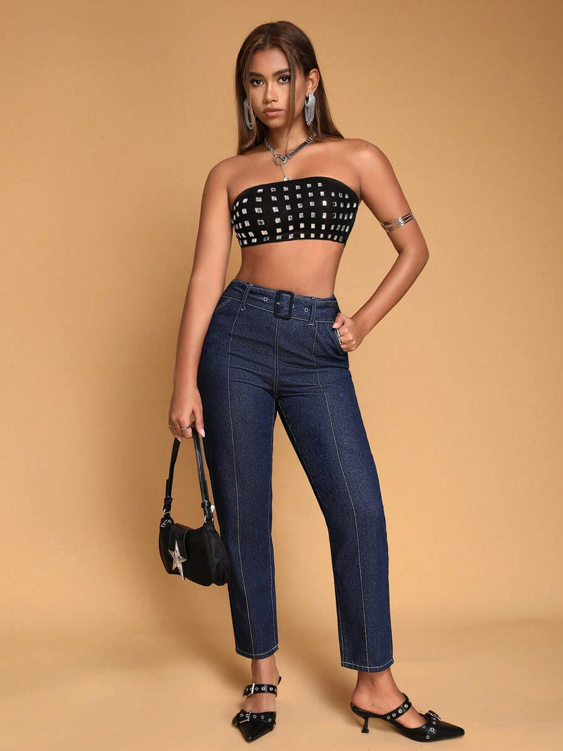 BAE Jeans De Mezclilla Casual Con Cinturon De Cintura Adecuado Para Uso Diario