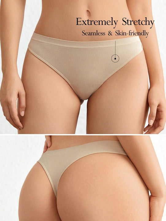 Leisure tanga solido sexy, comodo, con cintura media, sin costuras y elastico, amigable con la piel - desnudo