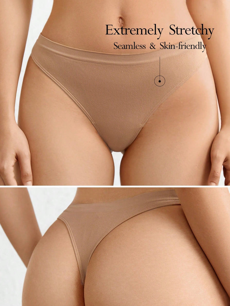 Leisure tanga solido sexy, comodo, con cintura media, sin costuras y elastico, amigable con la piel - desnudo