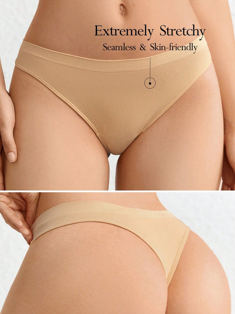 Leisure tanga solido sexy, comodo, con cintura media, sin costuras y elastico, amigable con la piel - desnudo