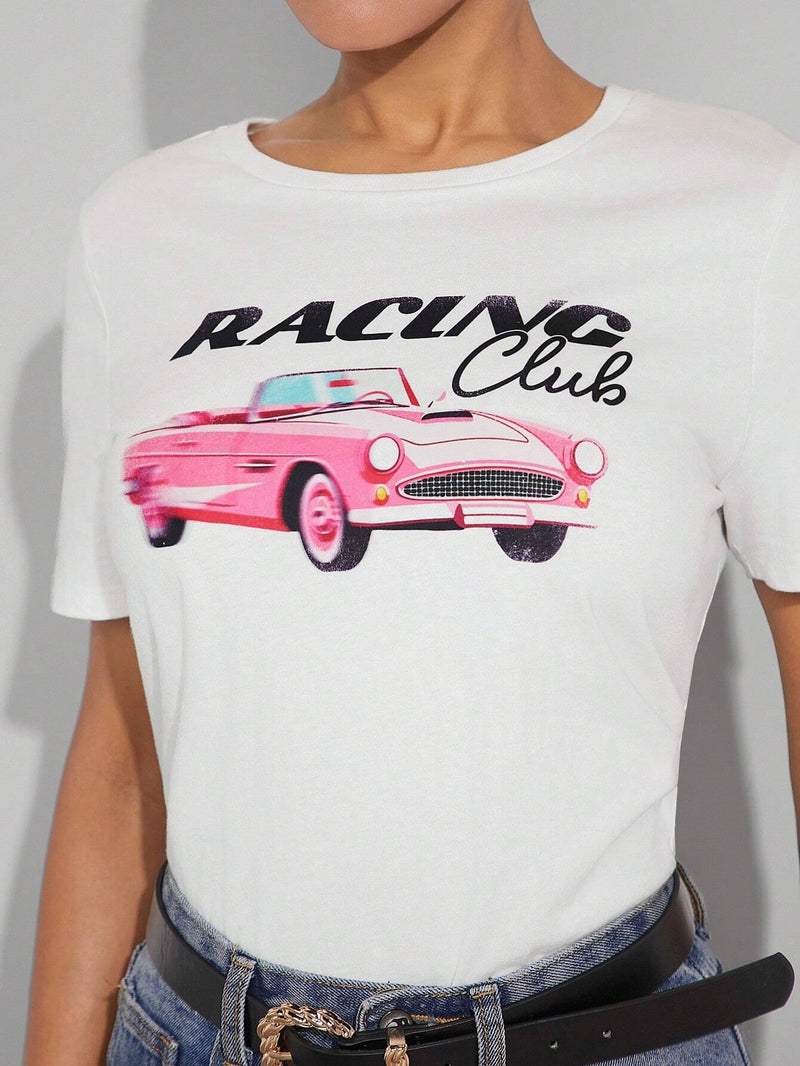 Camiseta De Manga Corta Con Grafico De Coche De Carreras