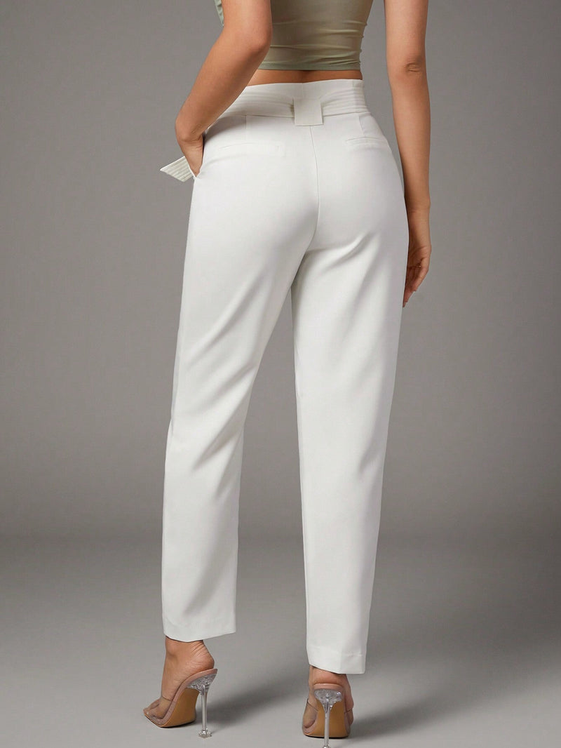 BAE Ropa de verano Blanca con cinturon ajustable para mujer Casual, pantalones zanahoria ajustados con forma conica