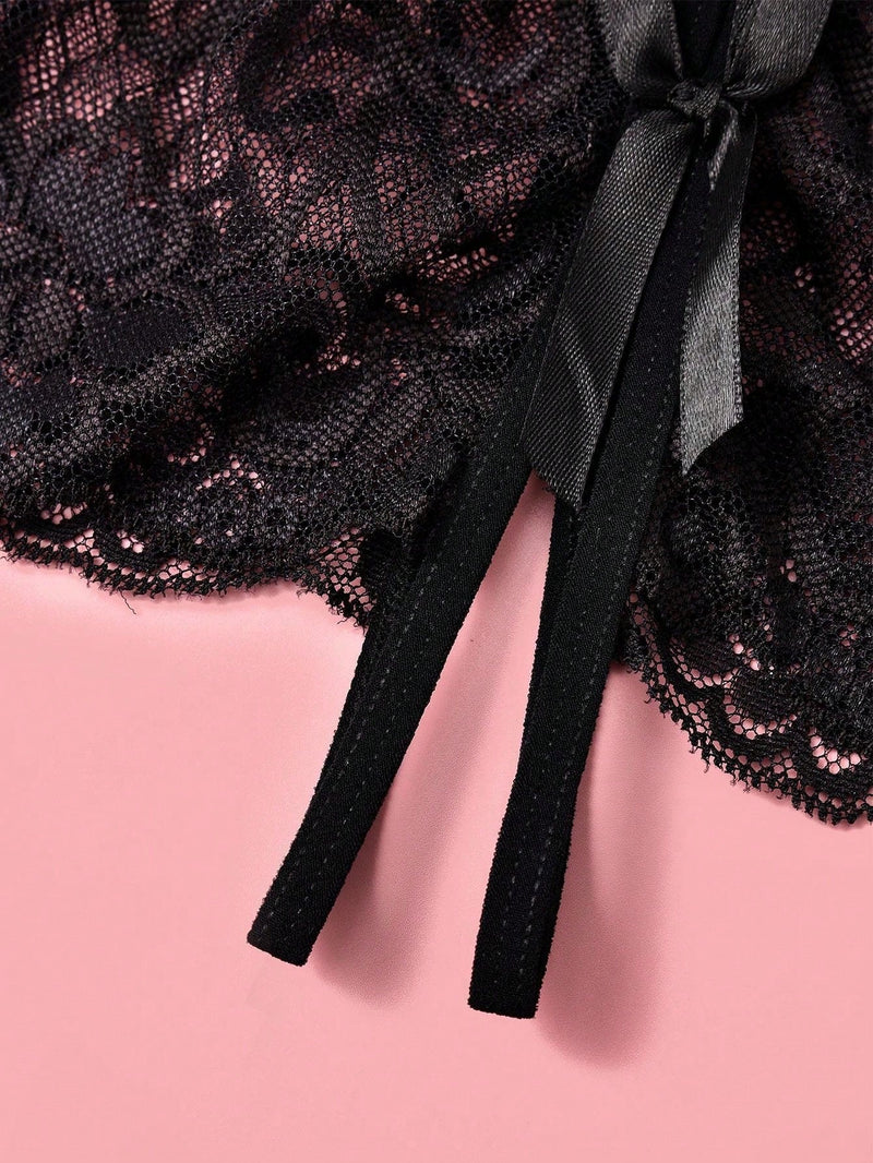 Panties De Encaje Para Mujeres Con Cintura Baja, Atractivos, Transparentes, Abiertos Y Provocativos Con Doble Circulo, Libre De Ataduras