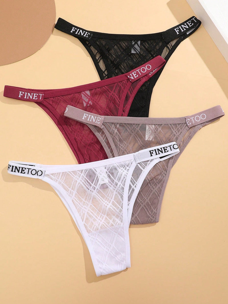 Conjunto de 4 piezas de cinturillas para mujeres de color solido con diseno de impresion de letras, comodo y transpirable tanga de encaje